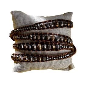 Chan Luu Multi Wrap Faceted Beaded Leather Bracelet